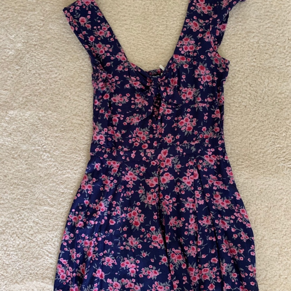 Rose and Blue Floral Romper with Tie Knot Front